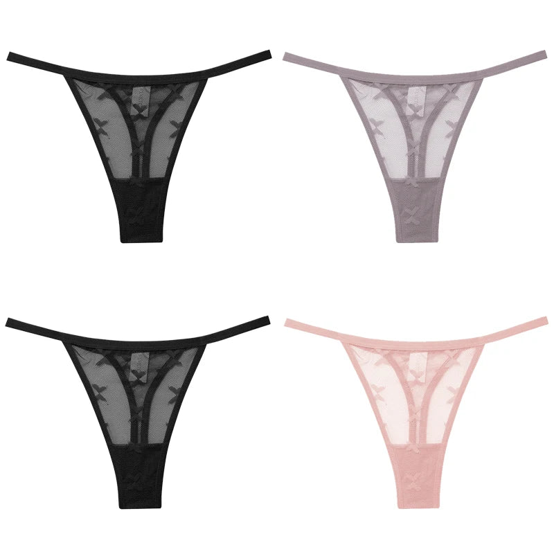 FINETOO 4Pcs/set Lace Thongs Sexy Low Waist Bikini Panties