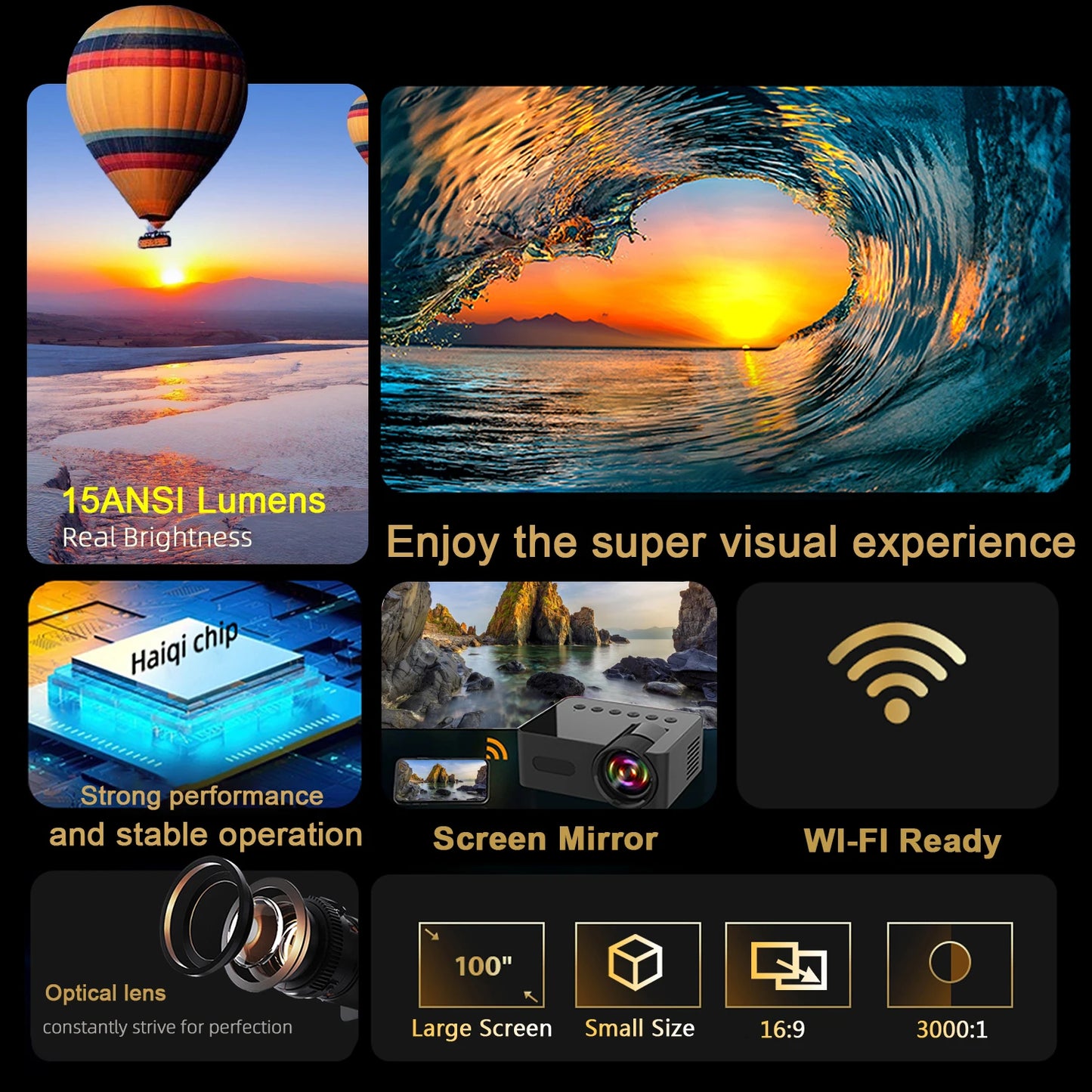Outdoor Theater Projector portable home, dormitory, USB-compatible