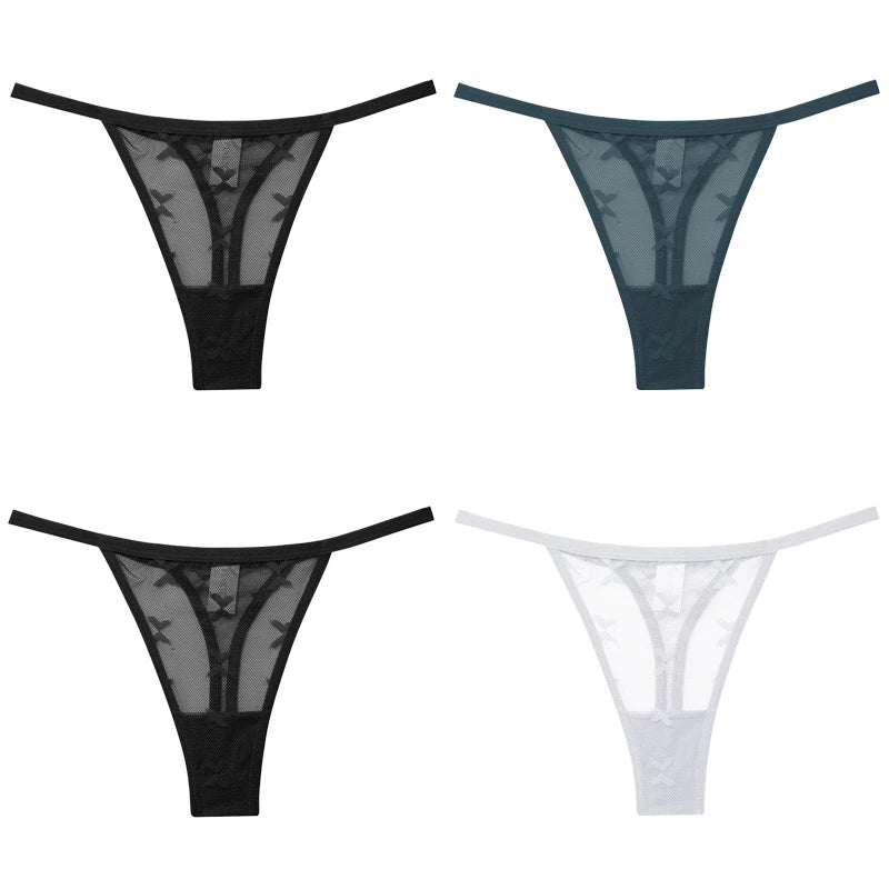 FINETOO 4Pcs/set Lace Thongs Sexy Low Waist Bikini Panties