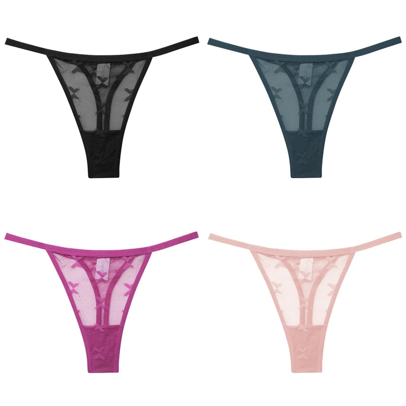 FINETOO 4Pcs/set Lace Thongs Sexy Low Waist Bikini Panties