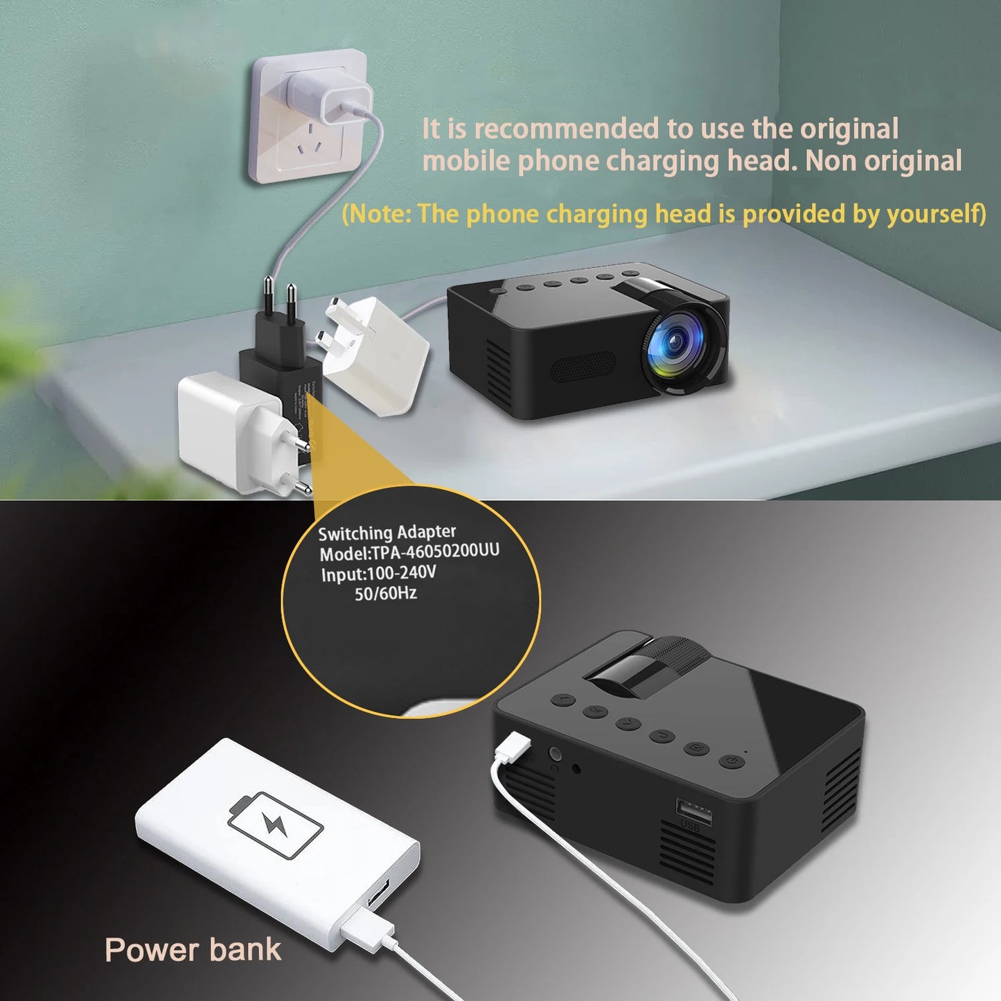 Outdoor Theater Projector portable home, dormitory, USB-compatible