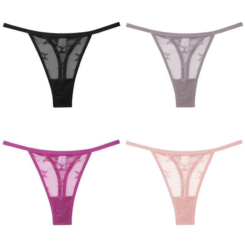 FINETOO 4Pcs/set Lace Thongs Sexy Low Waist Bikini Panties