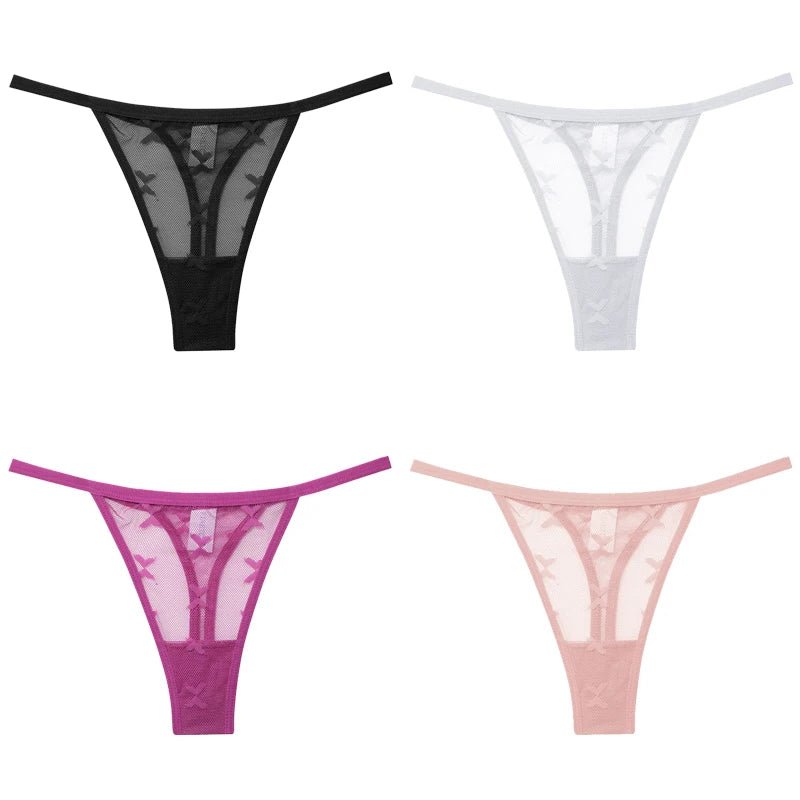 FINETOO 4Pcs/set Lace Thongs Sexy Low Waist Bikini Panties