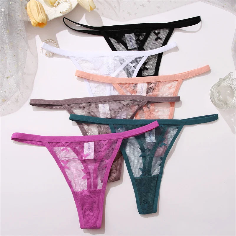 FINETOO 4Pcs/set Lace Thongs Sexy Low Waist Bikini Panties