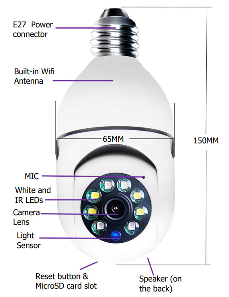 5GWiFi CAMERA 1080P Bulb 4X Zoom E27 Home Alarm Monitor